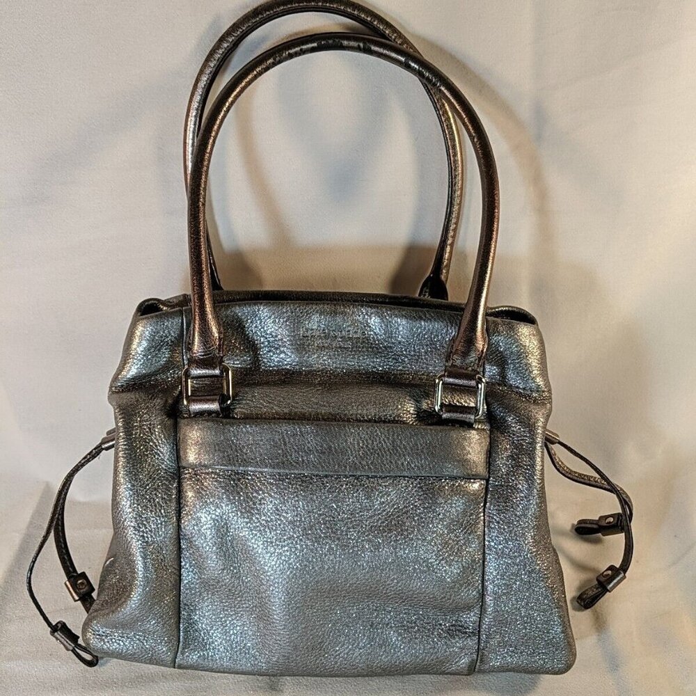Kate Spade Silver Metallic Handbag Purse Shoulder Leather 2 Strap Sparkly Shiny